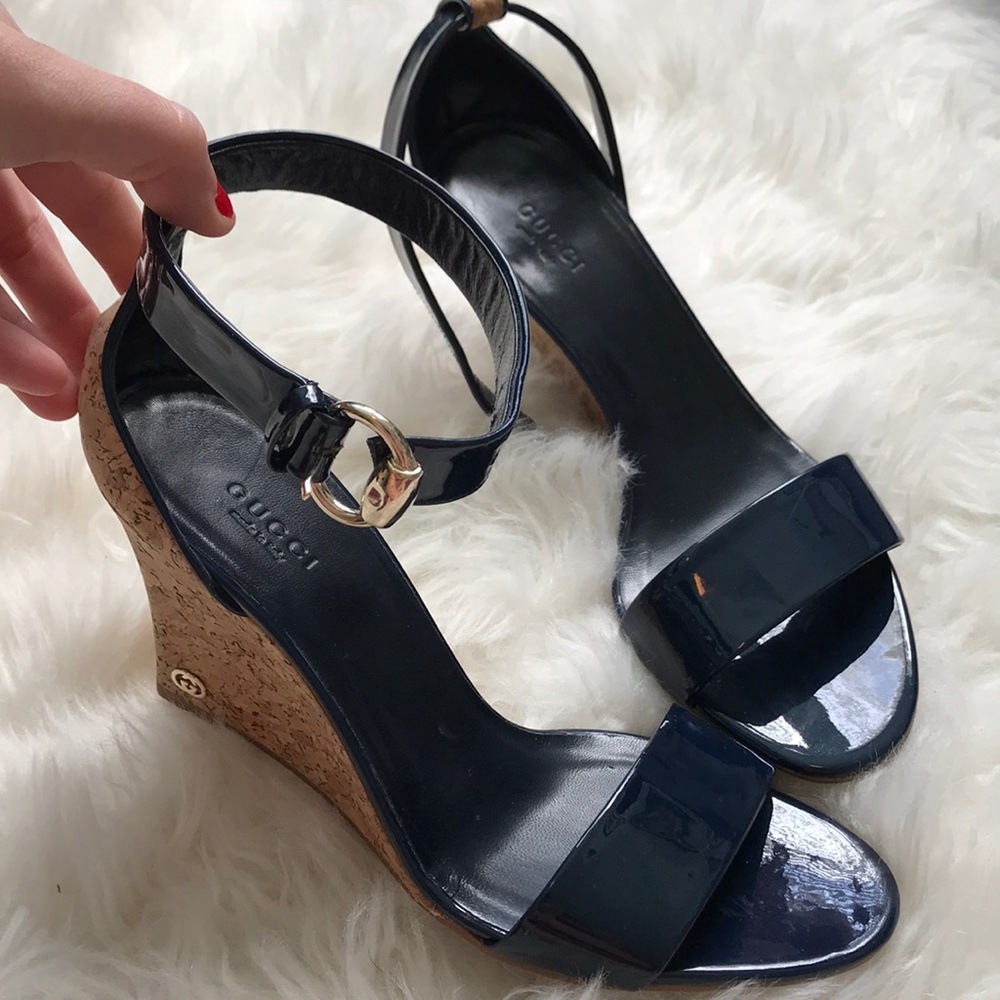 Brand new Gucci navy blue wedges